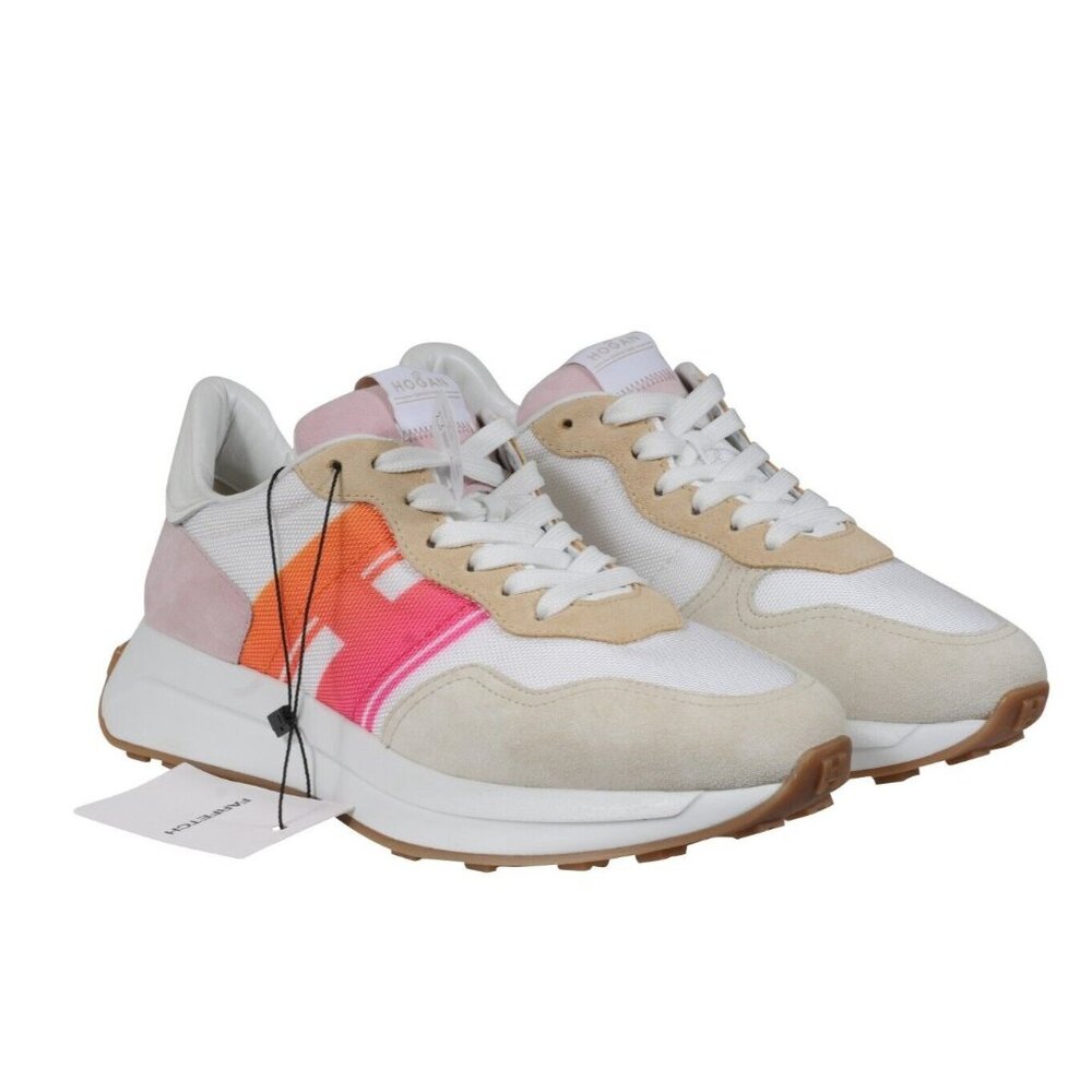 Hogan Womens H641 Low Top Sneakers US9 EU39 Tan Pink White Orange Trainers